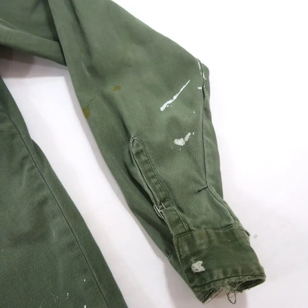 Army Cotton Sateen Shirt, Utility Button Down, Green, Sz M? 1960s
